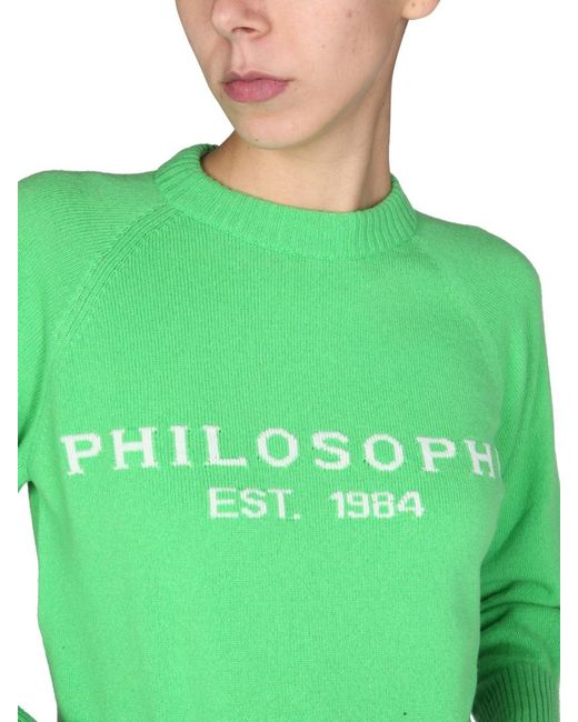 Philosophy Di Lorenzo Serafini Green Intarsia-Knit Logo Jumper