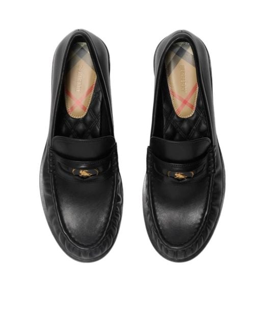 Burberry Black Logo Plaque Slip-On Loafers