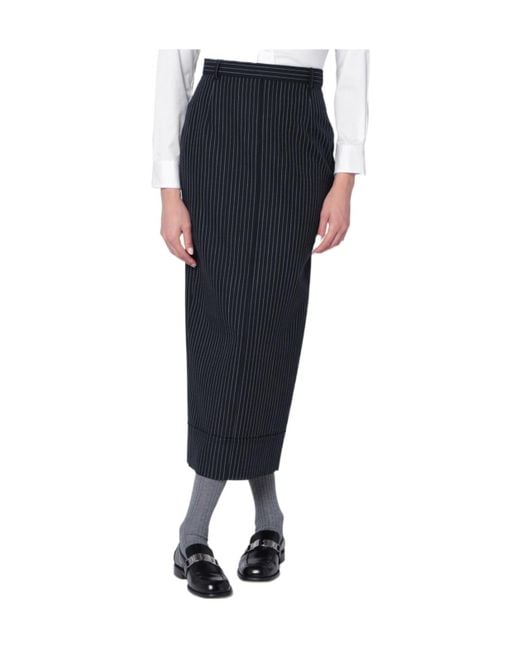 Thom Browne Blue Pinstriped Pencil Midi Skirt