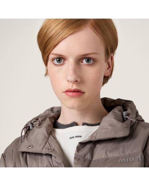 Miu Miu Brown Down Technical Pongé Puffer Jacket