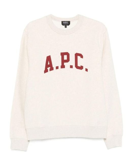 A.P.C. White Logo Printed Crewneck Sweatshirt for men