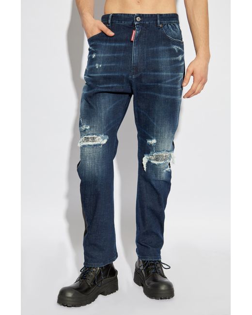DSquared² Blue Distressed Straight-Leg Jeans for men