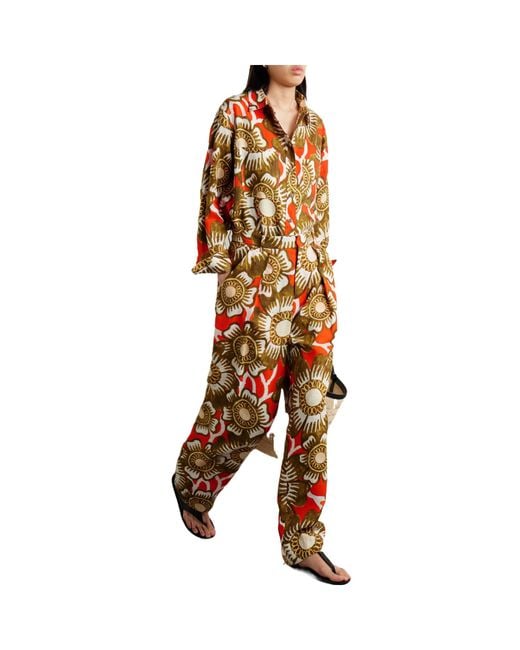 Mara Hoffman White Floral Print Hemp Wide-Leg Trousers