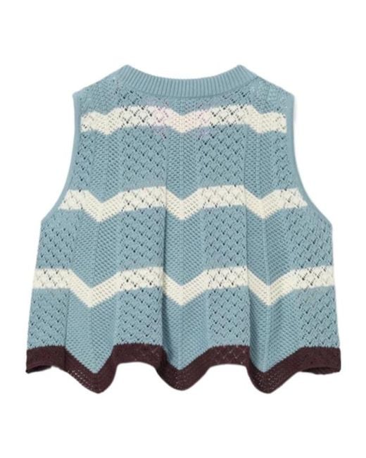 LaDoubleJ Blue Chevron Open-Knit Top