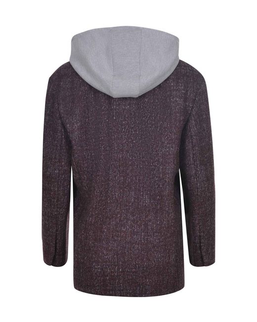 Alysi Purple Long Sleeve Hooded Tweed Coat