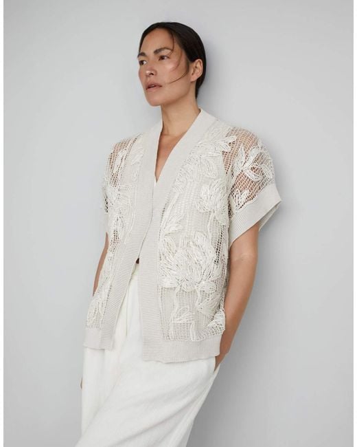 Brunello Cucinelli White V-Neck Knitted Jumper