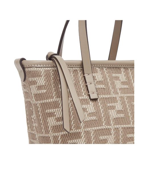 Fendi Natural Roll Mini Ff Jacquard Mini Tote Bag