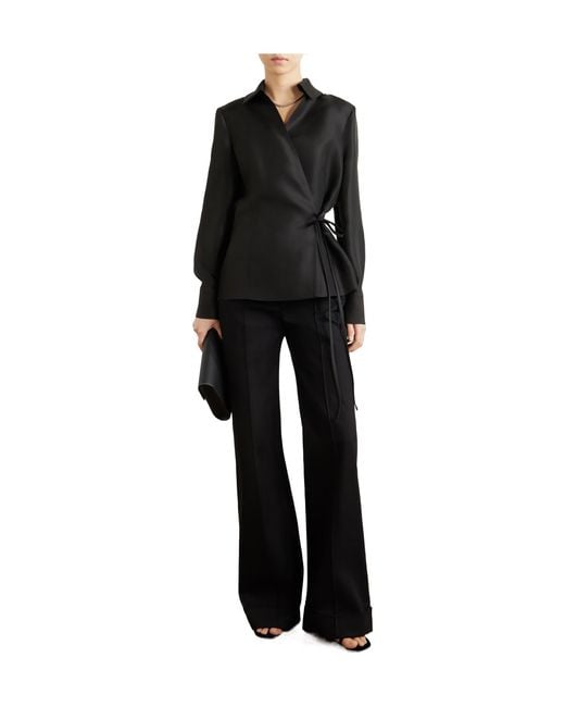 Adam Lippes Black High-Waisted Loose Trousers