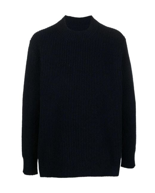 Maison Margiela Blue High-Neck Long-Sleeved Knitted Pullover for men