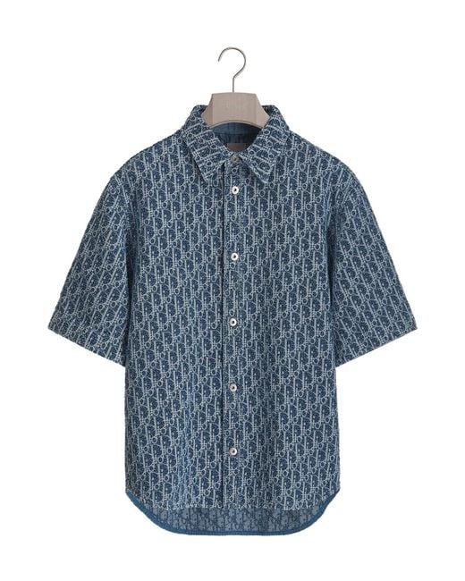 Dior Blue Iviera Oblique Short-Sleeved Shirt, Comfortable Fit for men