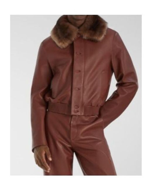 Fendi Brown Faux-Fur Collar Leather Bomber Jacket for men