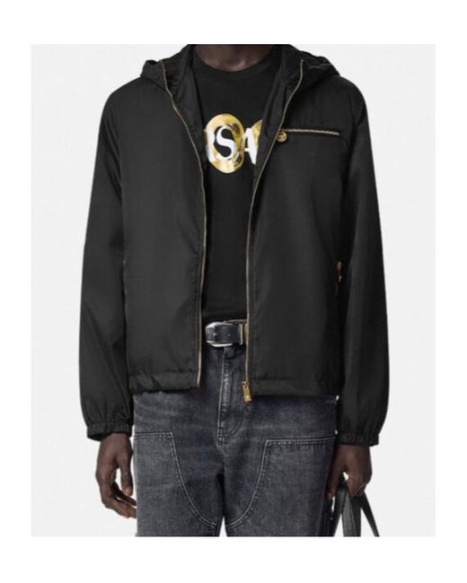 Versace Black Zip-Up Hooded Jacket for men