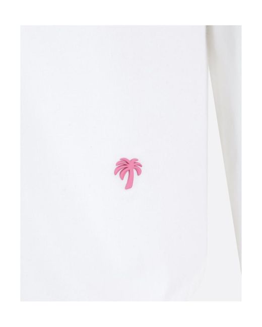 Palm Angels White Logo Embroidered Flute-Sleeved Shirt