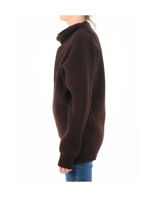The Row Brown High-Neck Ribbed Wool Pullover