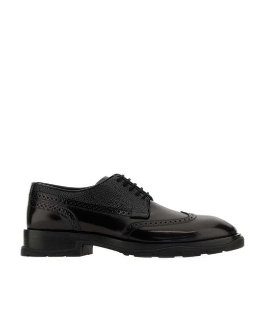 McQueen Black Round-Toe Lace-Up Brogues for men