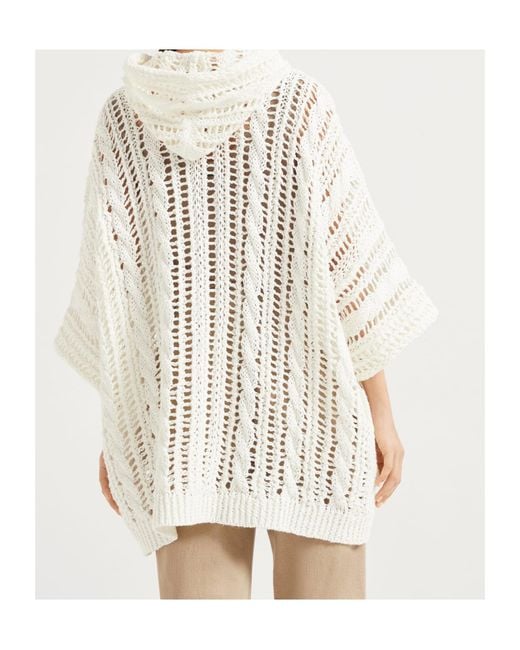 Brunello Cucinelli White Zip-Up Hooded Knitted Cardigan