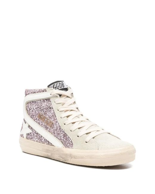 Golden Goose Deluxe Brand Natural Glitter-Panel High-Top Sneakers