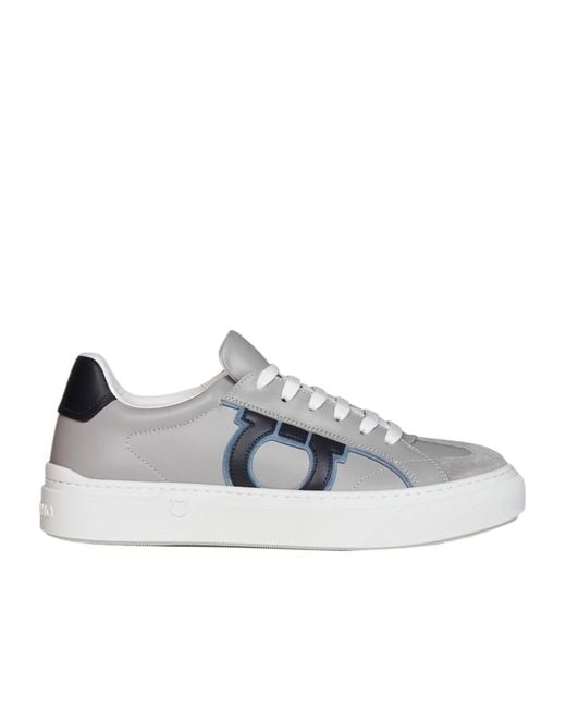 Ferragamo Gray Ferragamo Logo Patch Lace-Up Sneakers for men