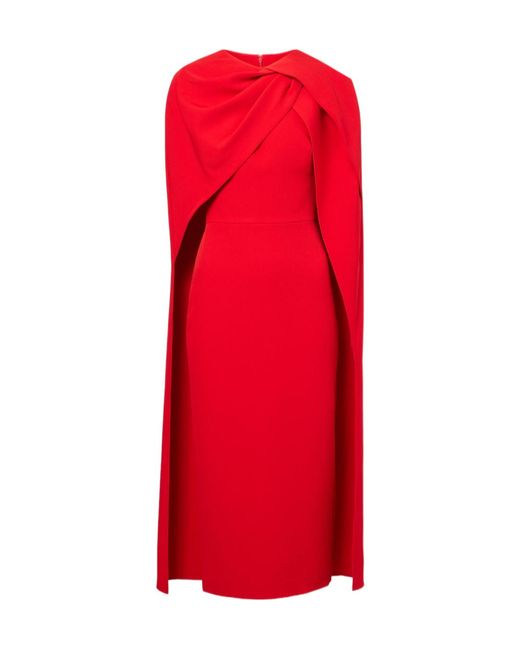 Safiyaa Red Cape-Detail Midi Dress