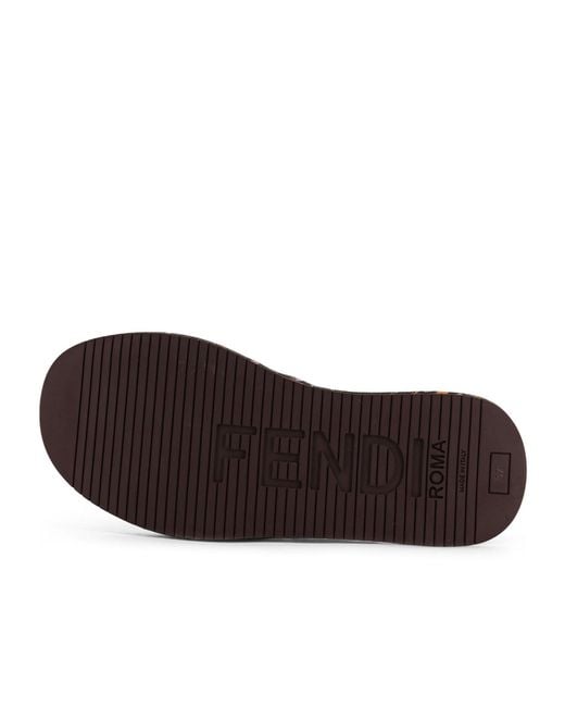 Fendi Brown Logo Embroidered Printed Platform Sandals