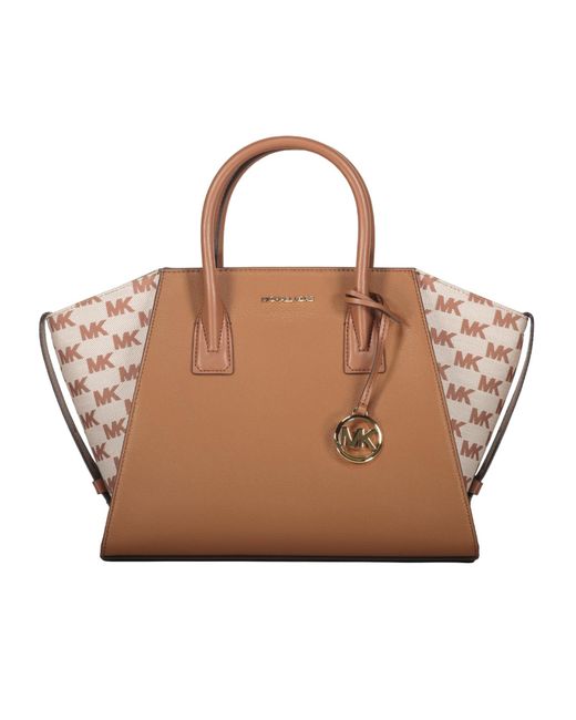Michael Kors Brown Avril Large Leather And Logo Jacquard Satchel Bag