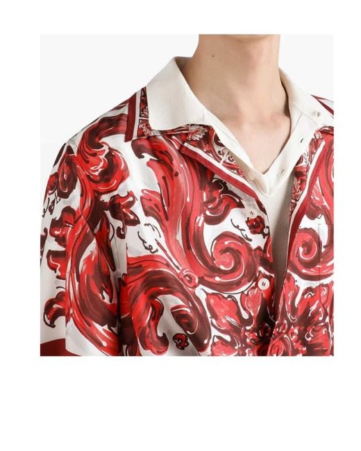 Dolce & Gabbana Red Silk Bowling Shirt for men