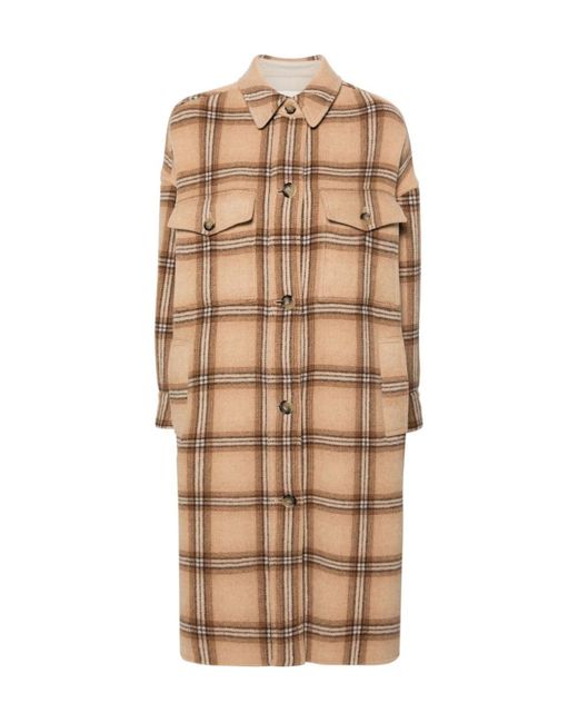 Isabel Marant Natural Fontizia Checked Wool Coat