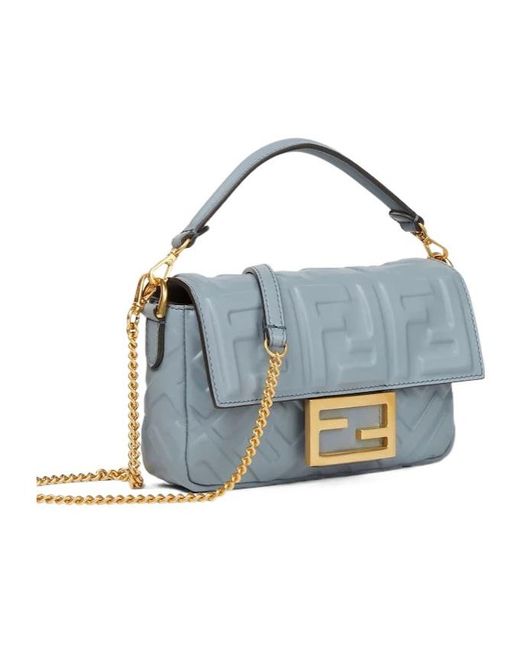 Fendi Blue Baguette Ff Embossed Mini Shoulder Bag