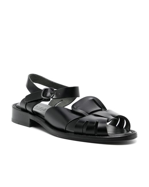 Hereu Black Hollowed-Out Flat Sandals