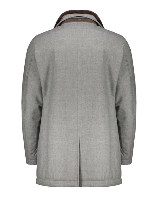 Herno Gray Double-Breasted Contrast-Collar Coat for men