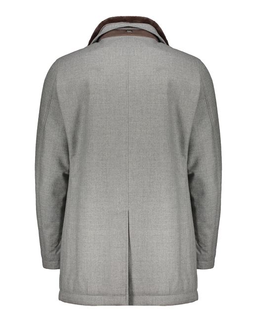 Herno Gray Double-Breasted Contrast-Collar Coat for men