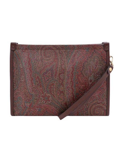 Etro Brown Pailsey Printed Zipped Clutch Bag