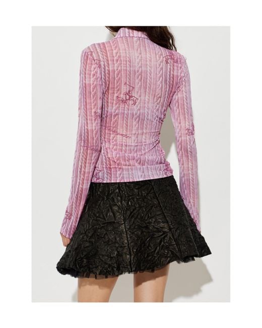 AVAVAV Pink Cable-Knit-Print Ruched Shirt