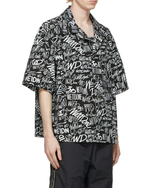 we11done Gray All-Over Logo Print Short-Sleeved Shirt for men