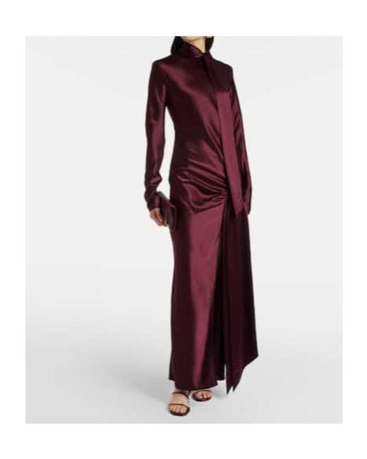 Galvan Red Emilie Tie-Neck Satin Maxi Dress