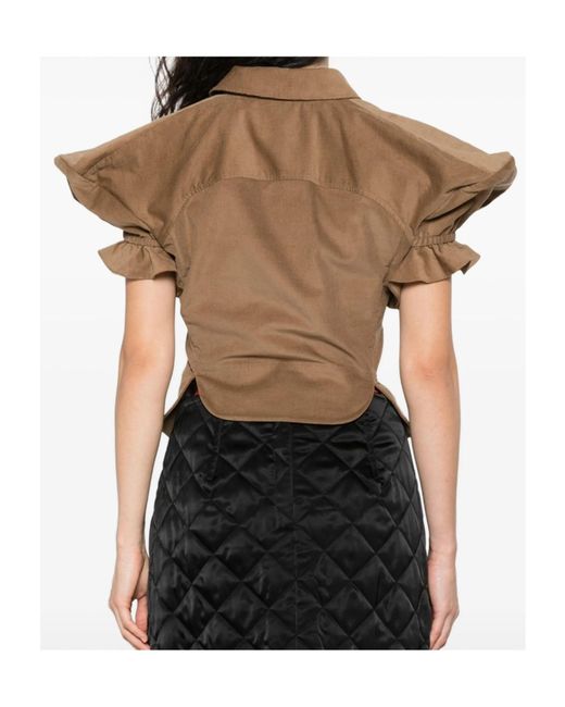 Vivienne Westwood Brown Ruffled-Sleeve Cotton Top