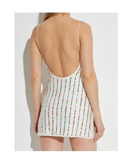 Oseree White Rhinestone-Embellished Minidress