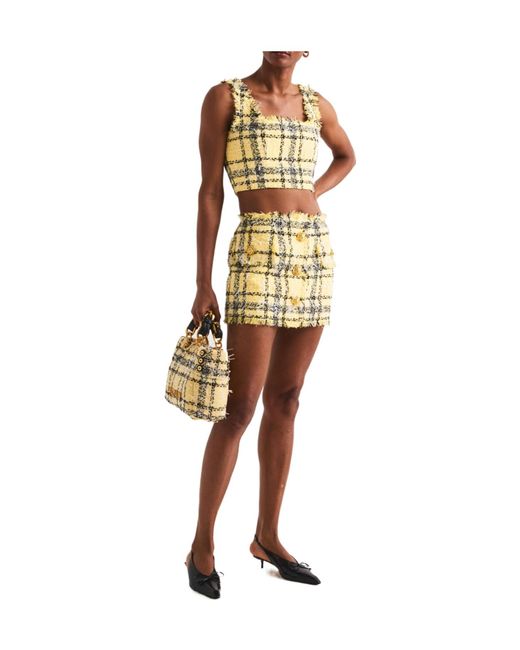 Balmain Metallic Check Tweed Cropped Camisole