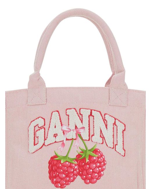 Ganni Pink Raspberry Print Small Tote Bag