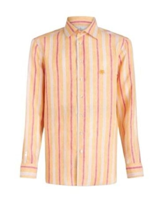 Etro Pink Logo Embroidered Striped Shirt for men