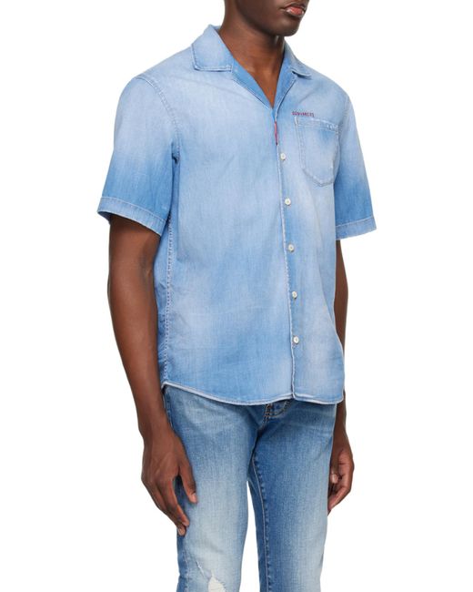 DSquared² Blue Faded Distressed Denim Shirt for men