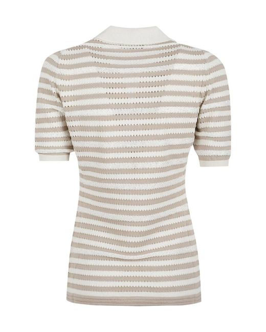 Fabiana Filippi White Striped V-Neck Open-Knit Top
