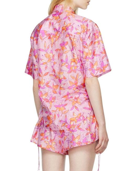 Isabel Marant Pink Floral-Print Short-Sleeve Shirt