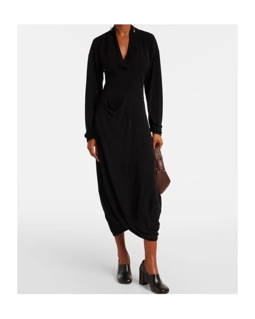Lemaire Black Draped Crepe Jersey Maxi Dress