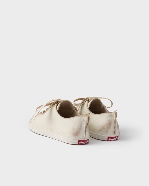 Prada White Round-Toe Lace-Up Sneakers