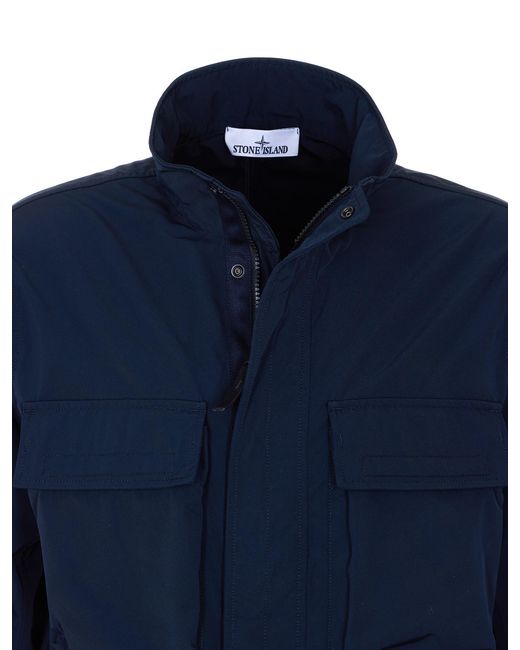 Stone Island Blue Logo Patch Pocket Detail Jacket for men