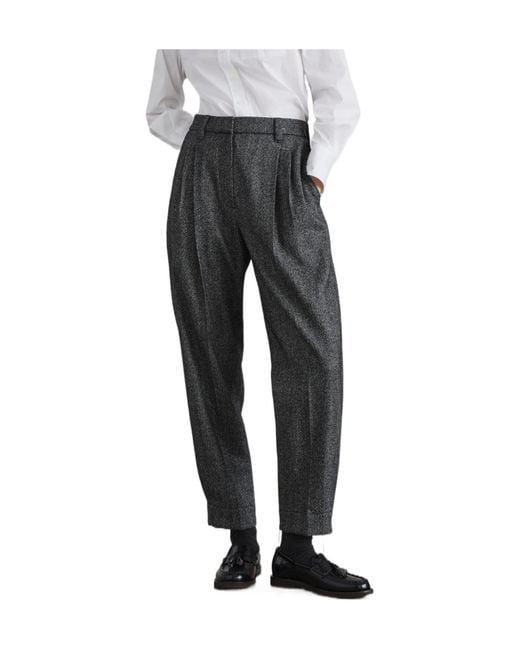 Brunello Cucinelli Gray Heringbone Cropped Trousers