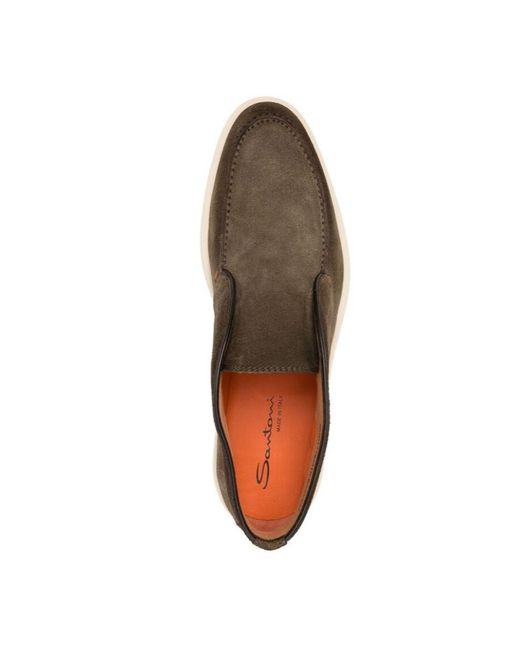 Santoni Brown Almond-Toe Slip-On Boots for men