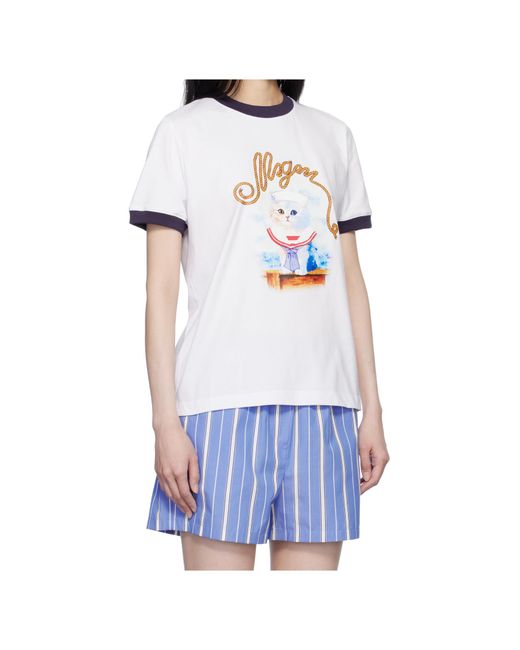 MSGM White Graphic Printed Crewneck T-Shirt