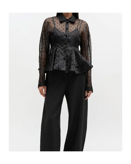 Ganni Gray Organza Peplum Shirt